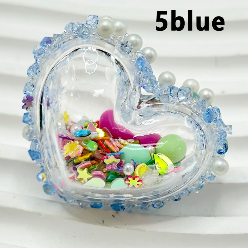 Clear Hollow Heart Shake Acrylic Beads Colorful Confetti Flake Star Snowflake Ball Heart Inside with Colorful Rhinestones Sugar Wrap White Pearls, Around 37*30MM