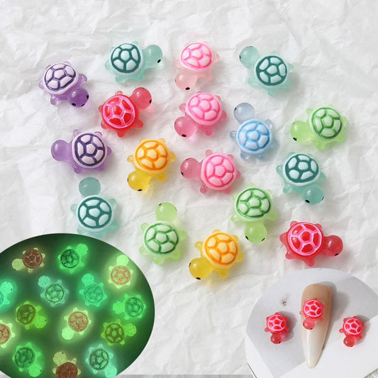 DIY Beadable Luminous Tiny Little Cute Turtles Tortoises Accessory in Solid Color for Pens Manicure Nails, Random Mix, 6*9MM