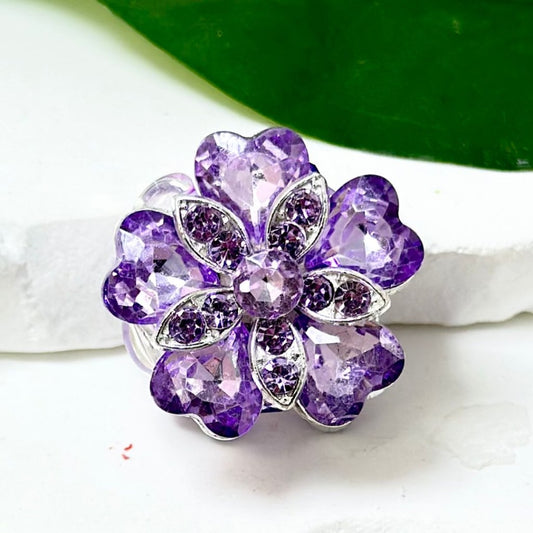 Exquisite Fancy Silver Alloy Flower with Shiny Purple Rhinestones Oval Pearls Clay Beads, Around 27*22MM