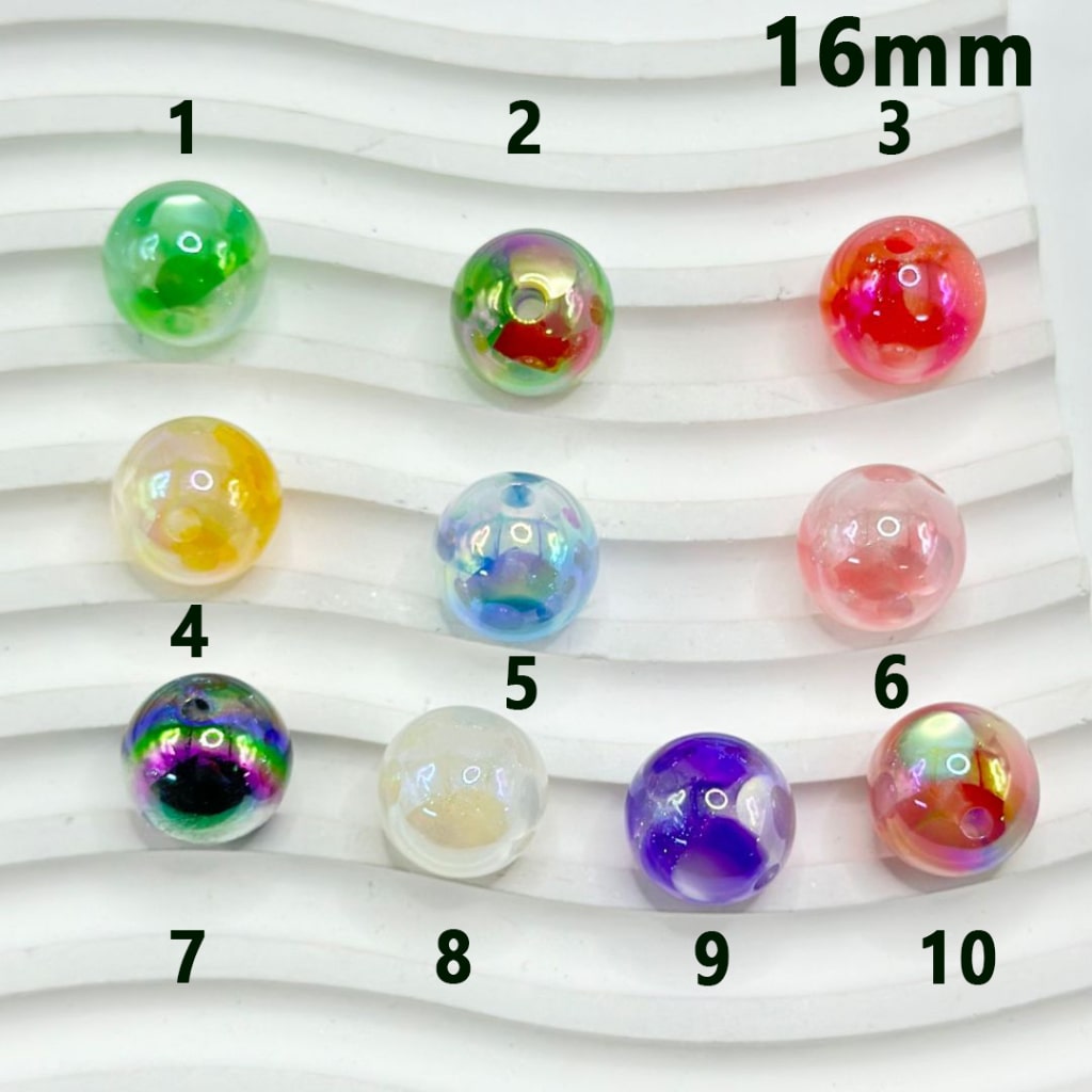 UV Finish Colorful Glittery Round Acrylic Beads, Random Mix, 16MM