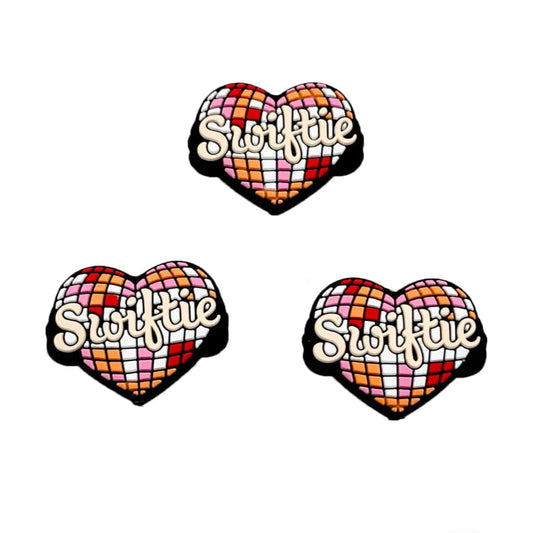 Colorful Checkered Heart Swiftie Silicone Focal Beads