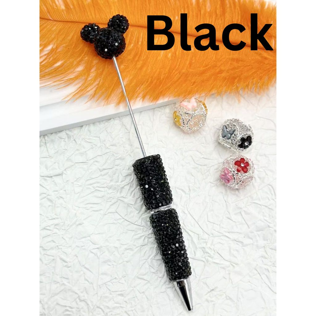 Beadable Pens with Clay Rhinestones Covered the Entire Pen with Mouse Head Pen Topper Head