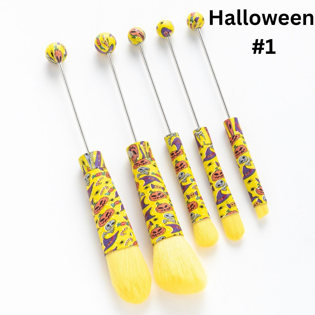 Metal Beadable Halloween Printed Makeup Brushes (1 Set = 5 pieces)