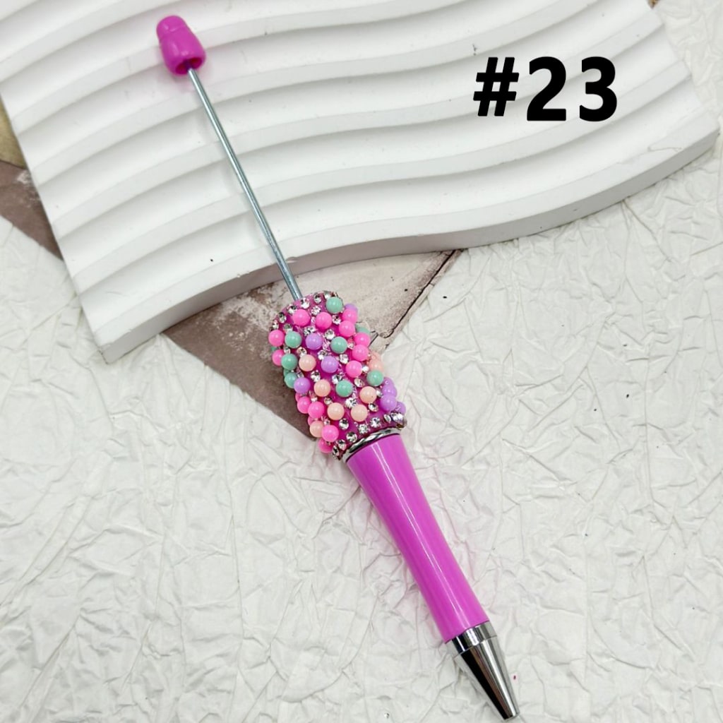 Beadable Pen with Clear Rinestones White & Colorful Pearls in Solid Color