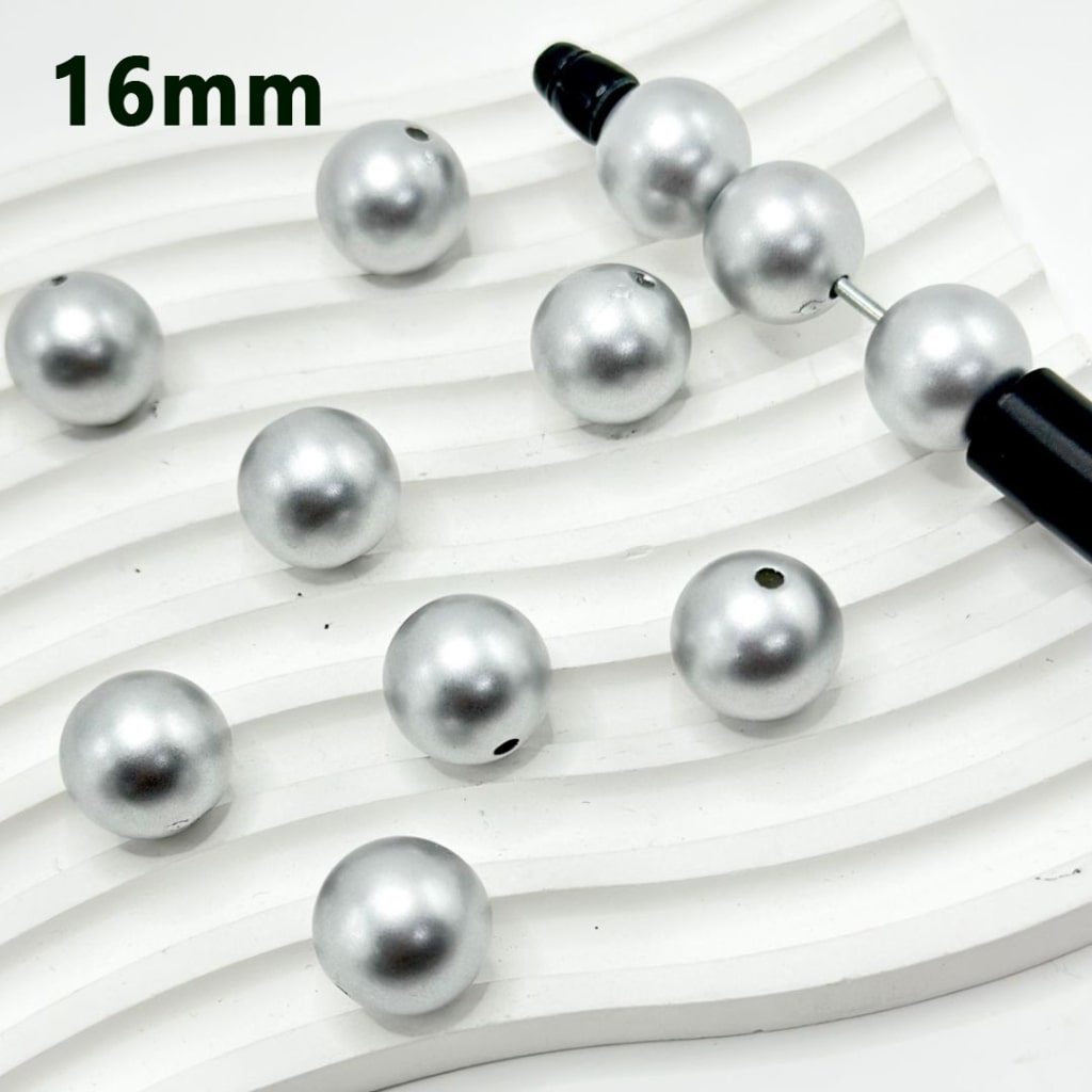 Gold Silver Black White Matte Color Round Acrylic Beads, 16MM