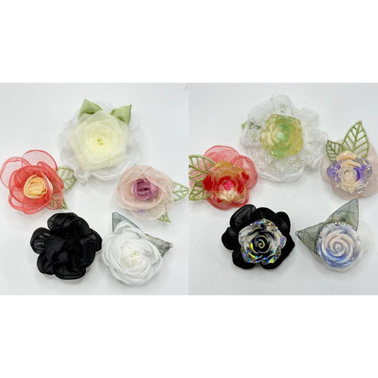 DIY Beautiful Fabric Lace Flower Shiny Resin Flower Beads with White Pearl Chain Accessories, Random Mix, Please Read the Description