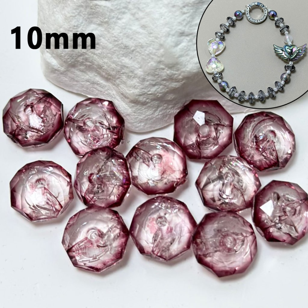 Clear Purple Red Polyhedral Broken Inside Flat Acrylic Beads, 10MM