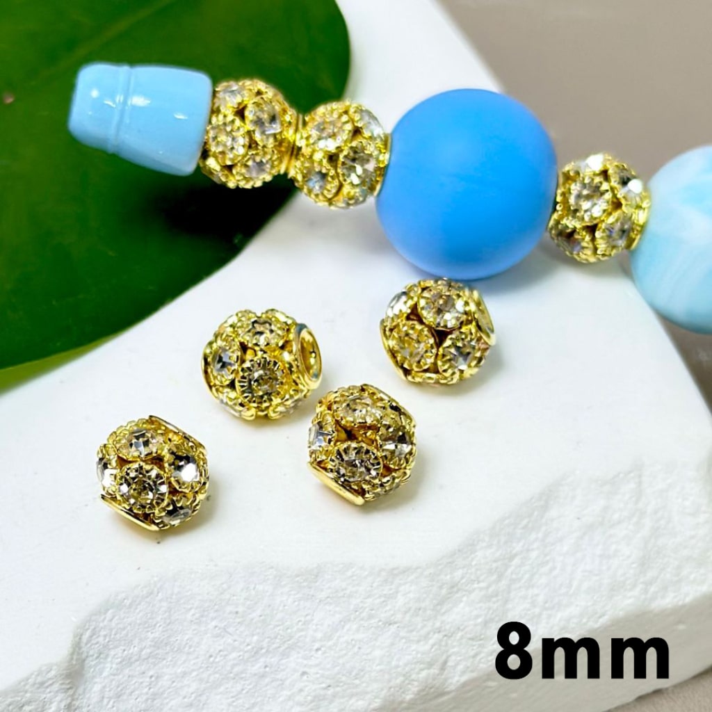 Bling Bling Gold Alloy Flowers Spacer with Shiny Clear Rhinestones, 8MM