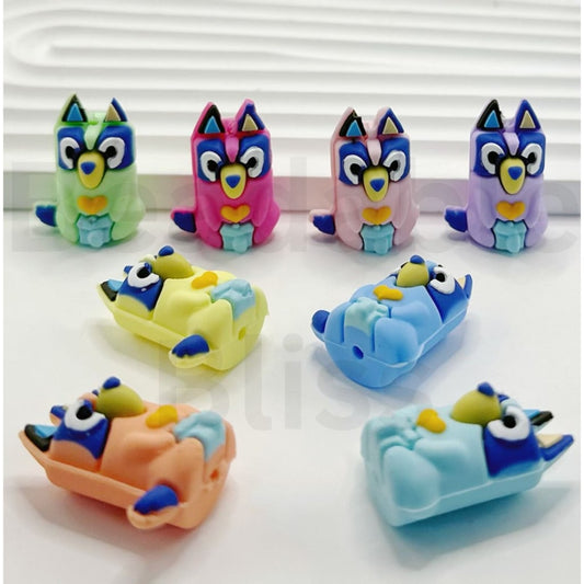 3D Mini Cute Blue Dog Puppy Silicone Focal Beads