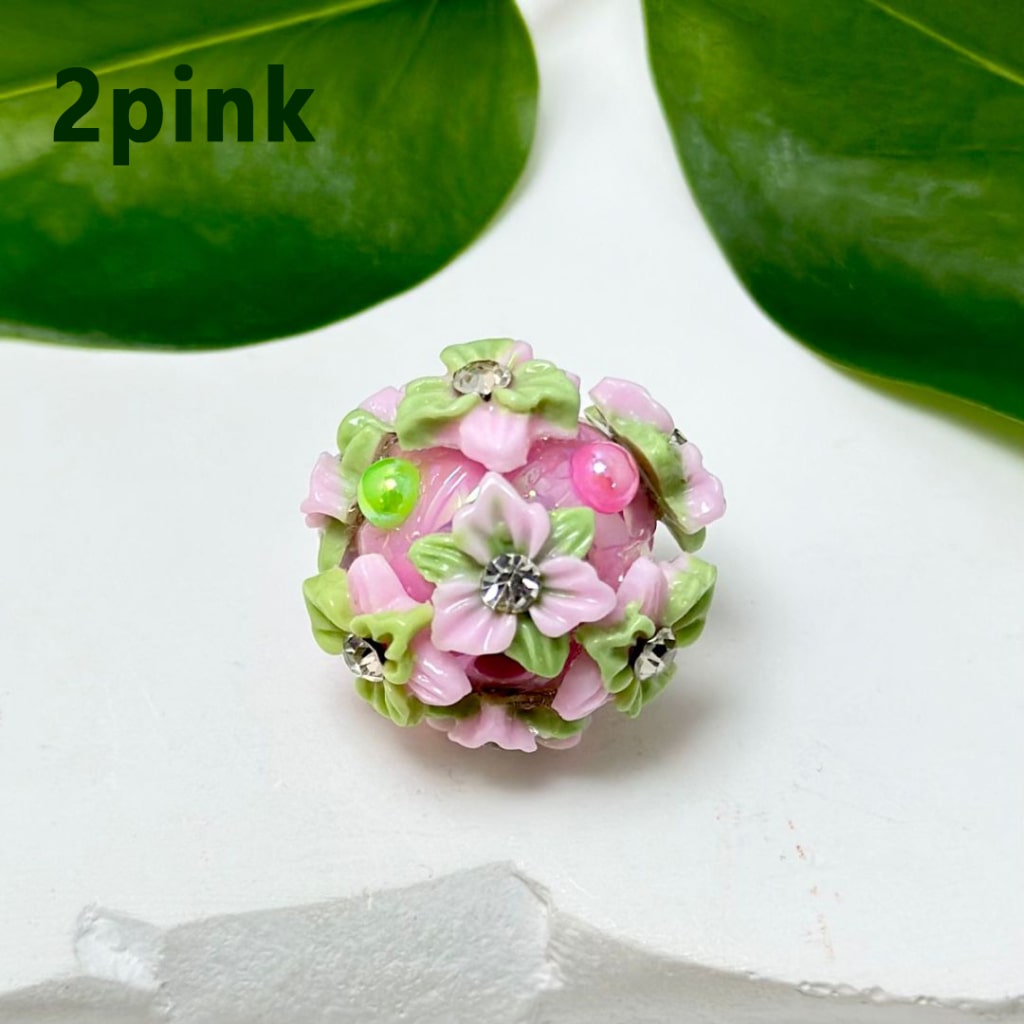 Mini Cute Colorful Flowers Clear Rhinestone Inside Shiny Pearls Round Acrylic Beads, Around 22MM