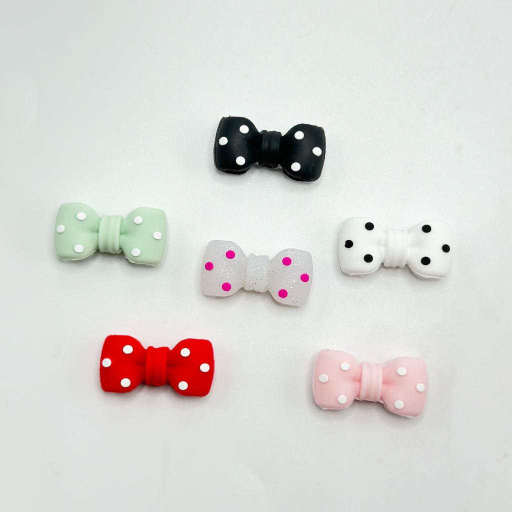 3D Lovely Bowtie  With Polka Dots Silicone Focal Beads Random Mix