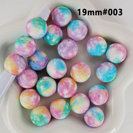 Large Colorful Starry Sky Round Printed Silicone Beads 19MM, Number 003