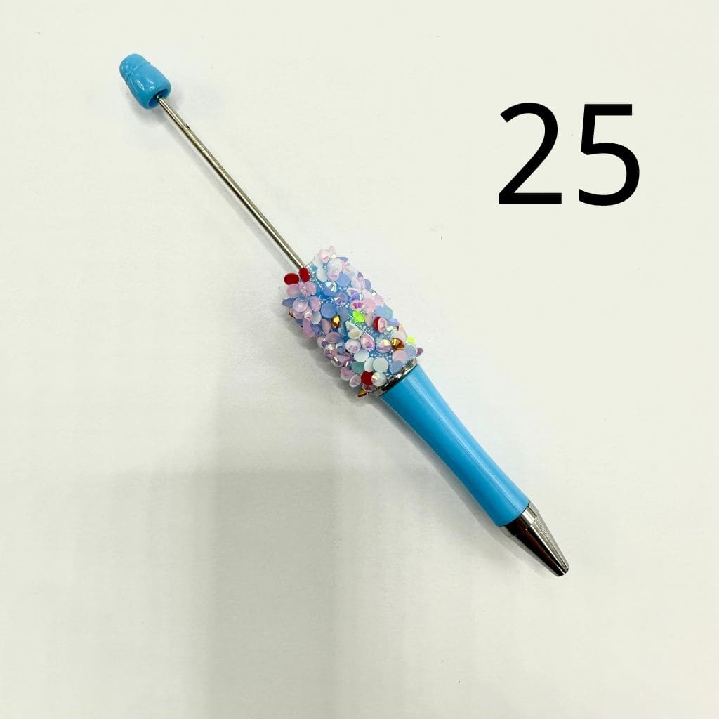 Beadable Pens with Flatback Rhinestones in Mix Solid Colors with AB Finish and Bubbly Wraps