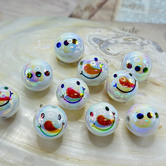 UV Finish Snowman Head Body Round Acrylic Beads, Random Mix, 16MM