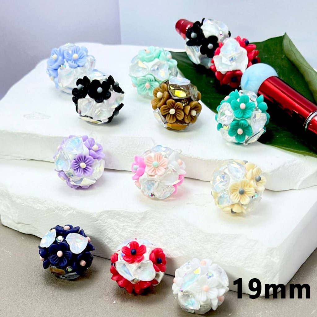 Mini Cute Colorful Flowers AB Rhinestones Clear Heart Diamonds Round Clay Beads, 20MM, Please Read the Description