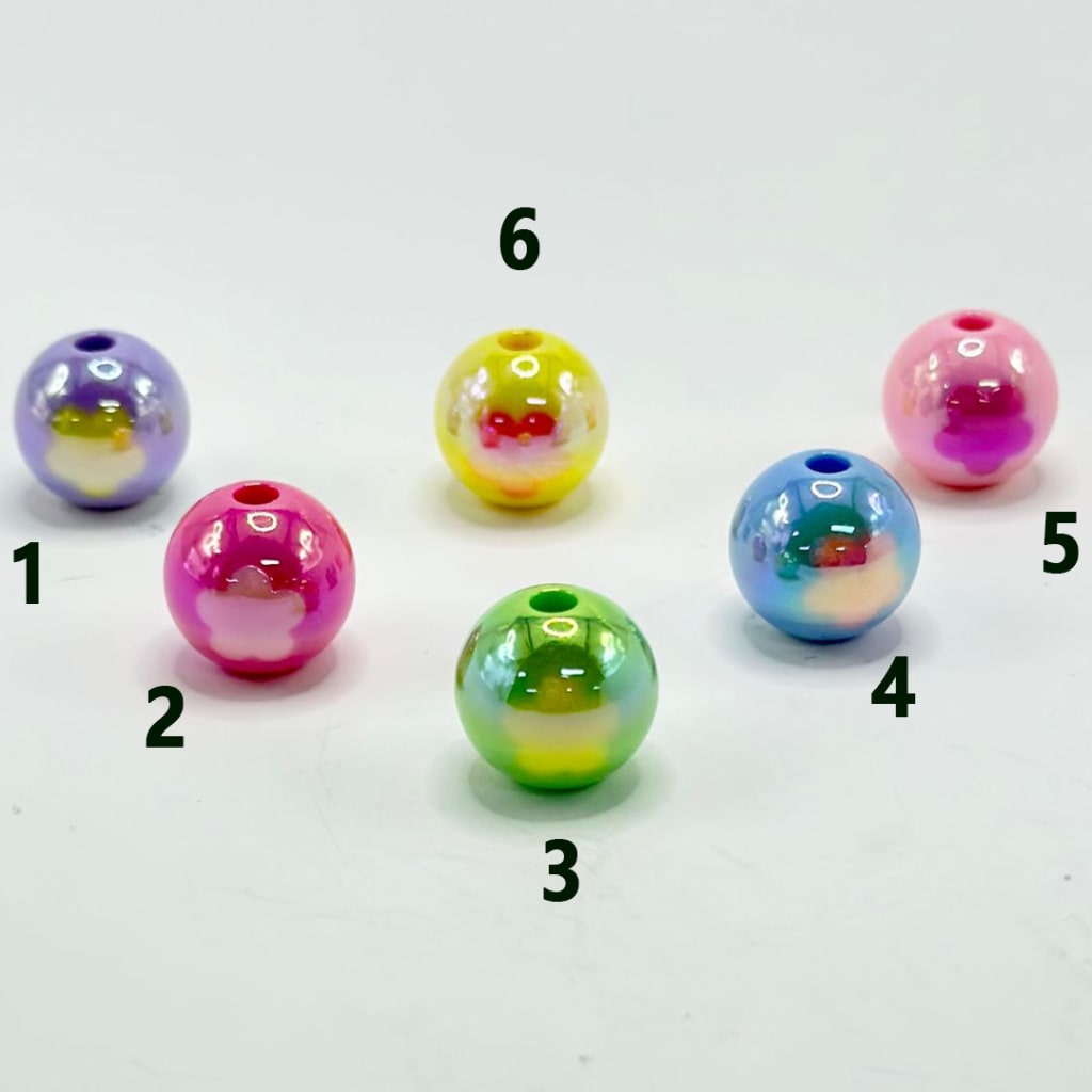 UV Finish Shiny Candy Color Round Acrylic Beads with Mini Cute Stars, 16MM, Please Read the Description