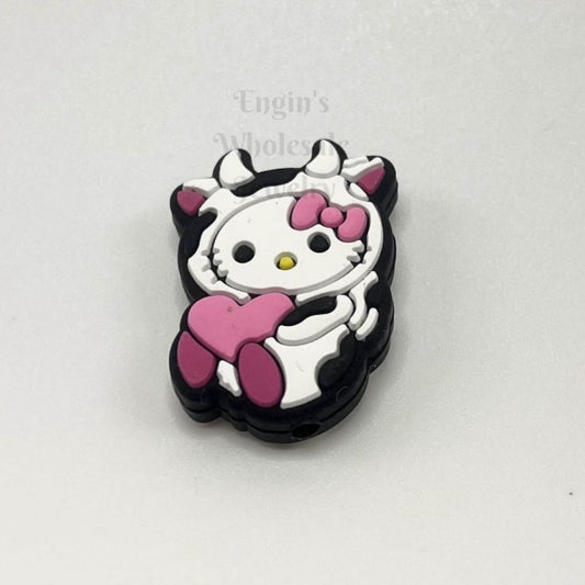 HK Kitten Cow Costume Heart Silicone Focal Beads