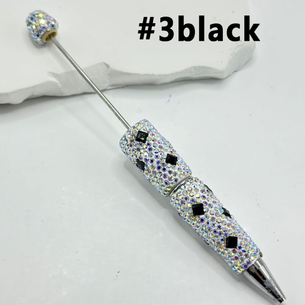 Beadable Clay Pens with Multi-Color Squares Mini AB Rhinestones Covered the Entire Pen