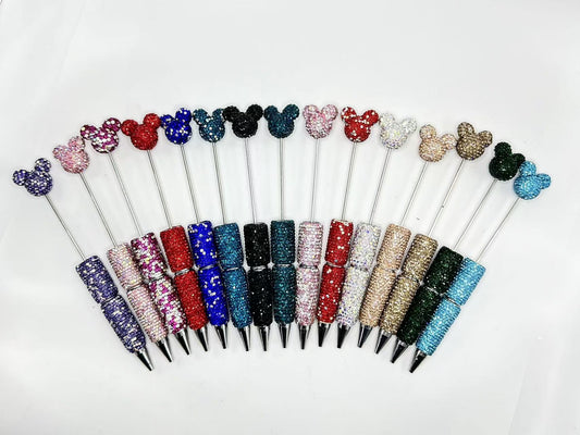 Beadable Pens with Clay Rhinestones Covered the Entire Pen with Mouse Head Pen Topper Head