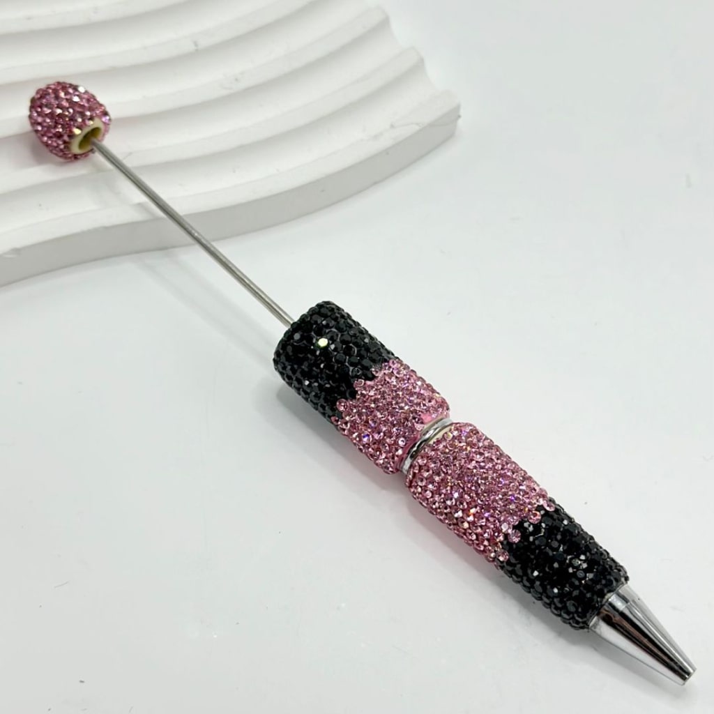 Beadable Clay Pens with Black Pink Rhinestones Covered the Entire Pen