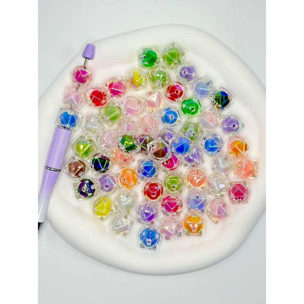 Double Layer Acrylic Beads, Clear Hexagon Shape with UV Finish, 16mm,TT