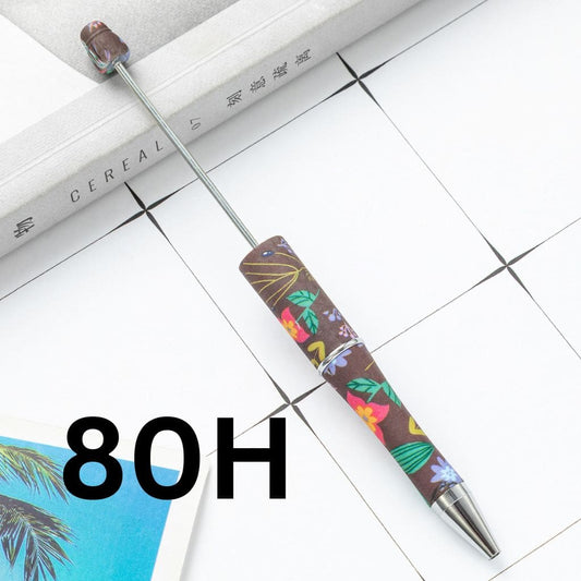 Colorful Red Flower with Green Leaf  Printed Beadable Pens Number 80H