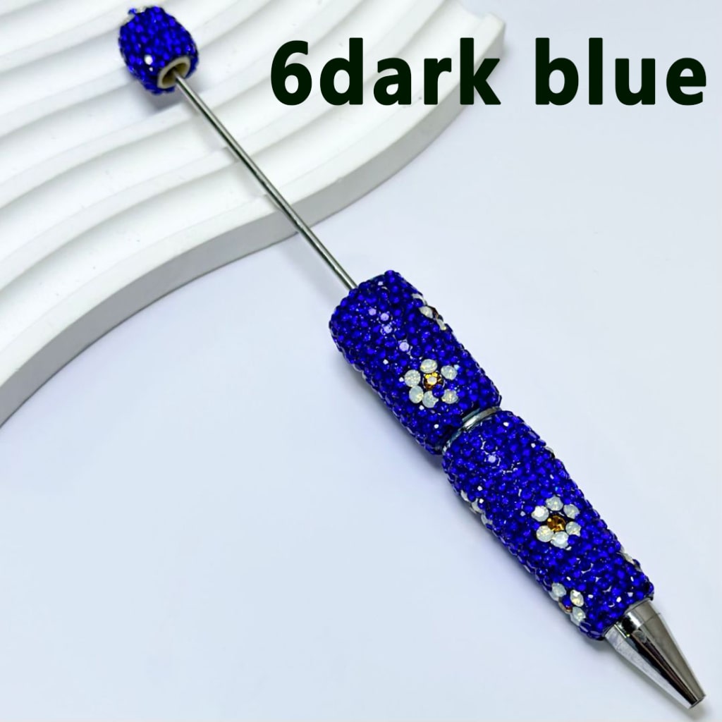 Beadable Clay Pens with White & Gold Flowers Colorful Shiny Rhinestones Covered the Entire Pen