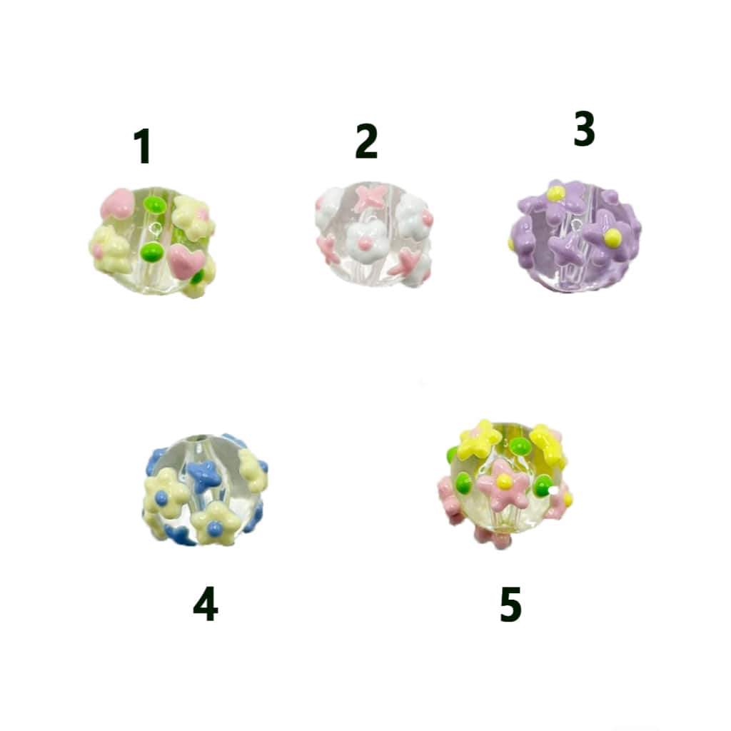 Mini Cute Colorful Flowers Stars Spots Clear Round Acrylic Beads, 16MM, Please Read the Description