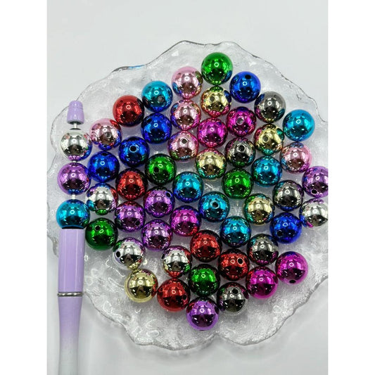 Acrylic Beads in Glossy Metallic Colors. 16mm