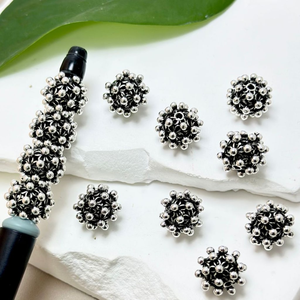 Mini Cute Gun Black & Silver Alloy Virus Shape Round Beads, 16MM