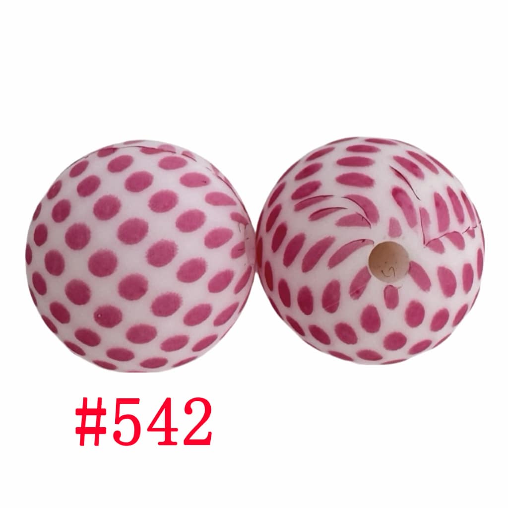 Small Pink Polka Dots Zebra Printed Silicone Beads, 15mm, Number 542