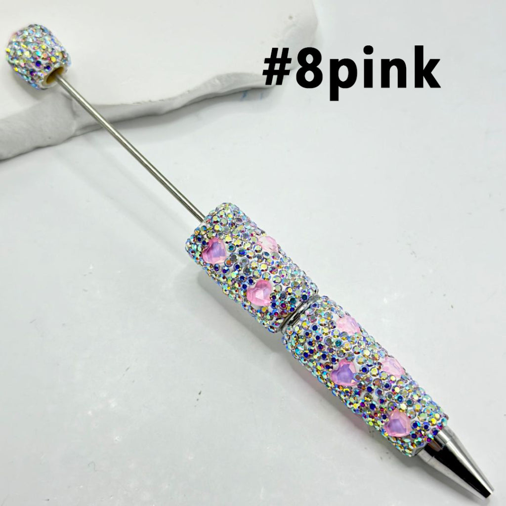 Beadable Clay Pens with Multi-Color Hearts Mini AB Rhinestones Covered the Entire Pen