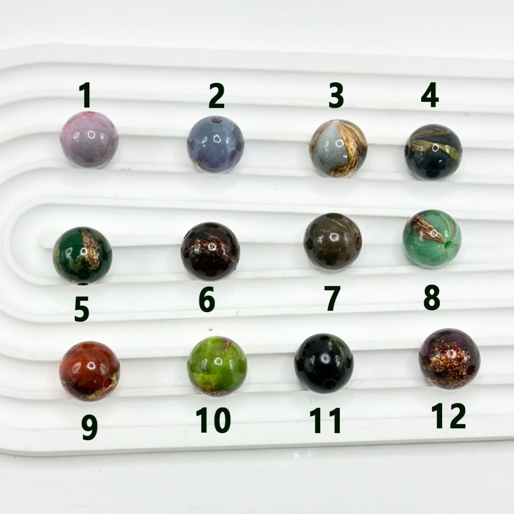 Wood Grain Marble Style Multi-Color Round Acrylic Beads, 16MM