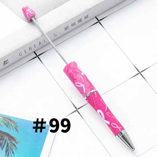 Pink Floral with White Ribbon Printed Beadable Pens Number 99