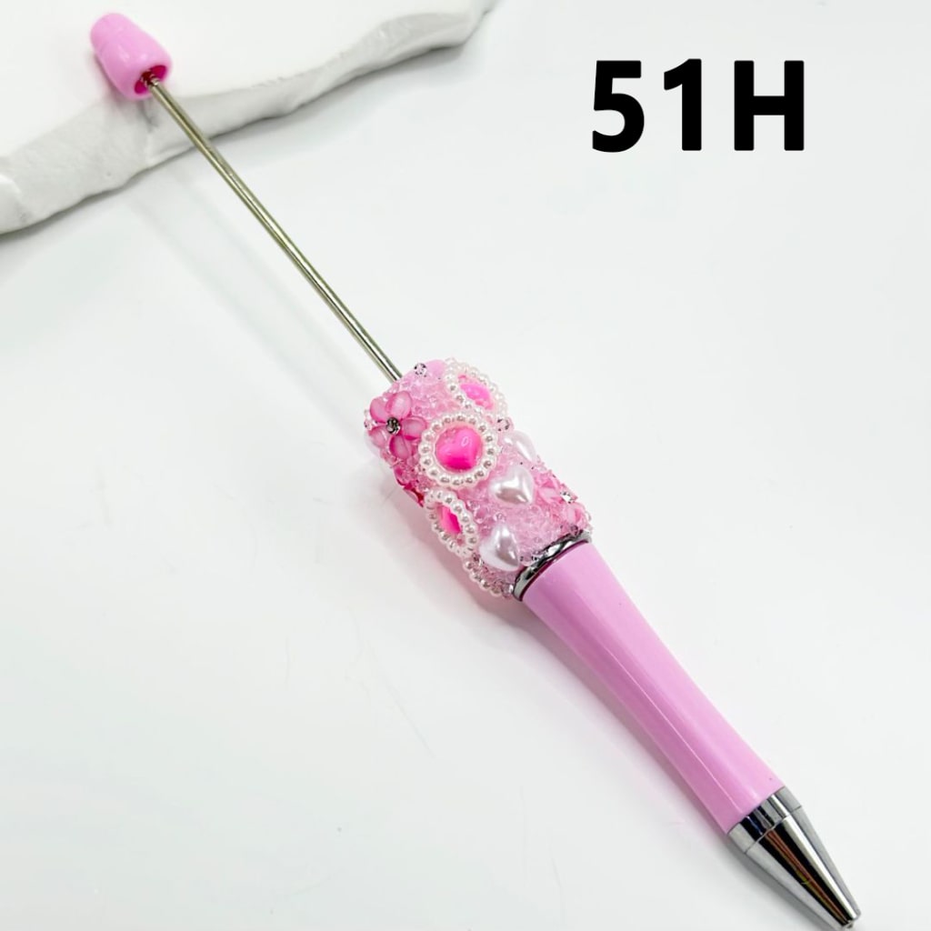 Beadable Pen with Clear Sugar Rhinestones Mini Cute Flowers White Pearl Rings Loops Vivid Hearts in Solid Color