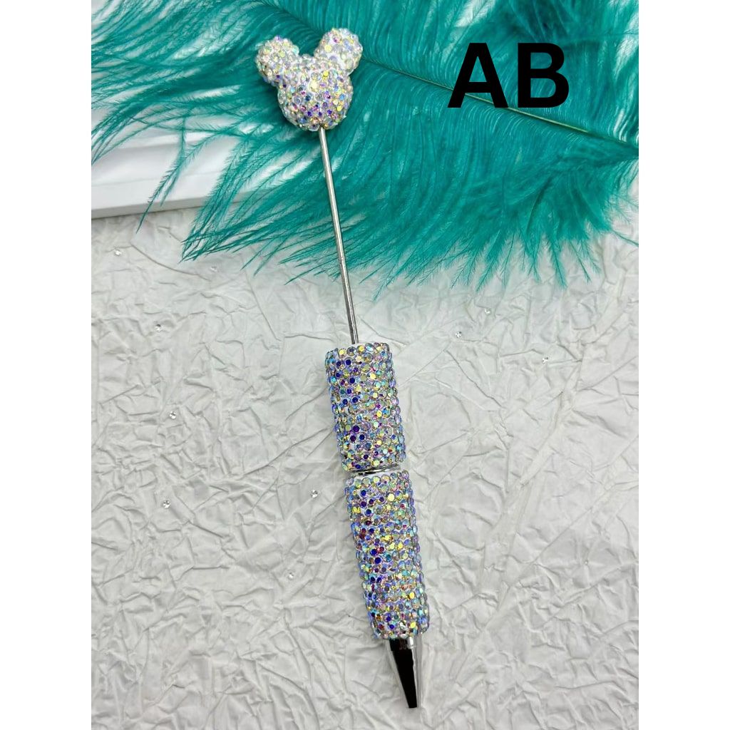 Beadable Pens with Clay Rhinestones Covered the Entire Pen with Mouse Head Pen Topper Head