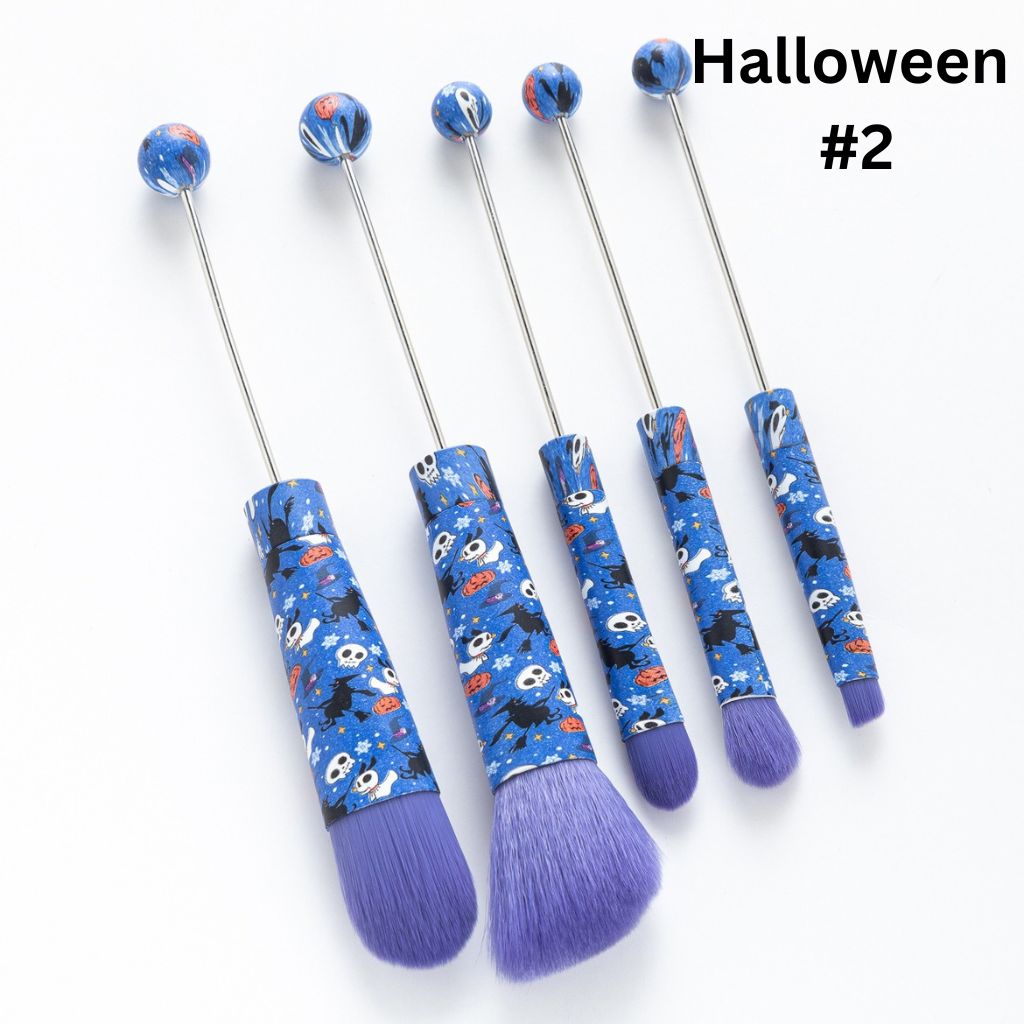 Metal Beadable Halloween Printed Makeup Brushes (1 Set = 5 pieces)