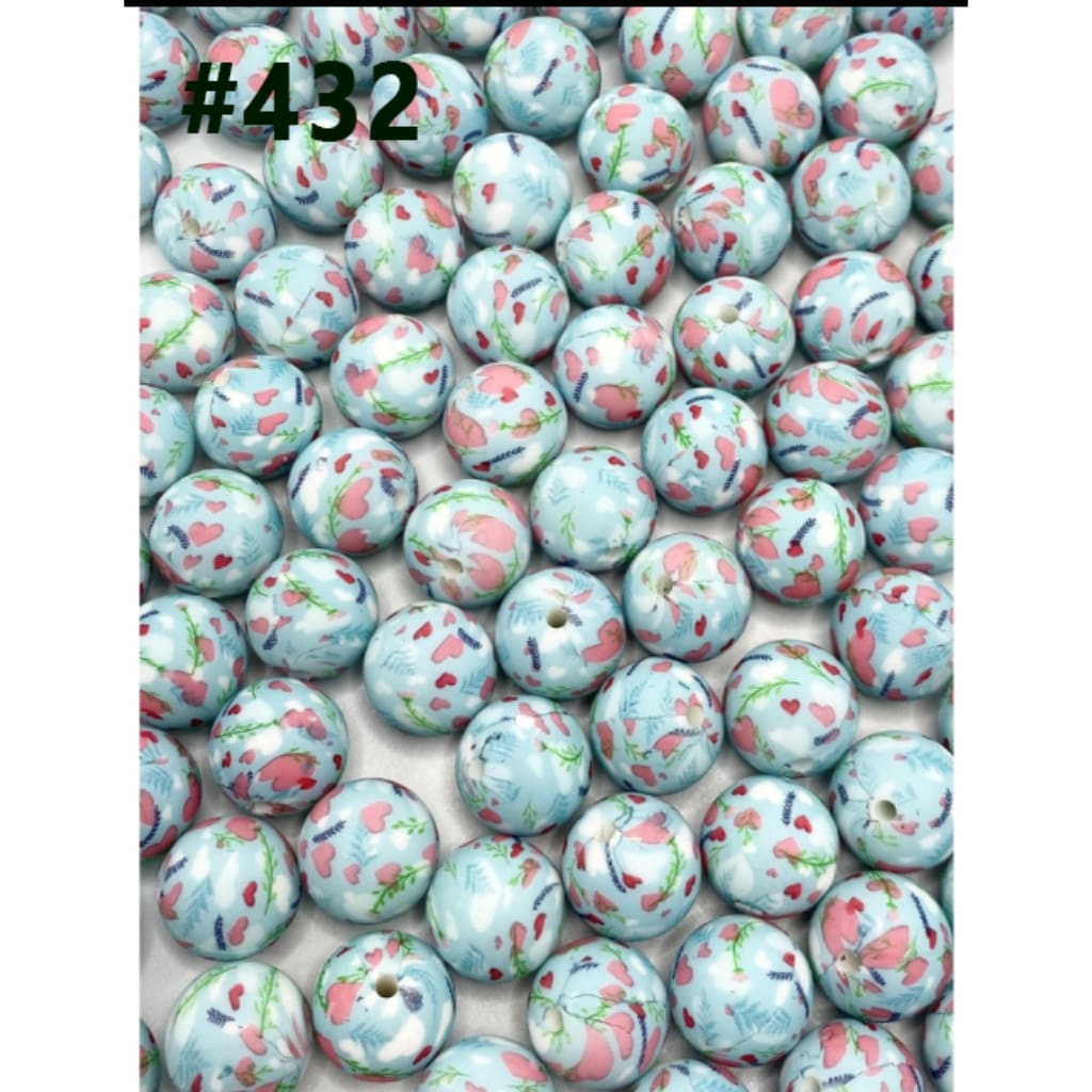 Heart Flowers Printed Silicone Beads Number 432