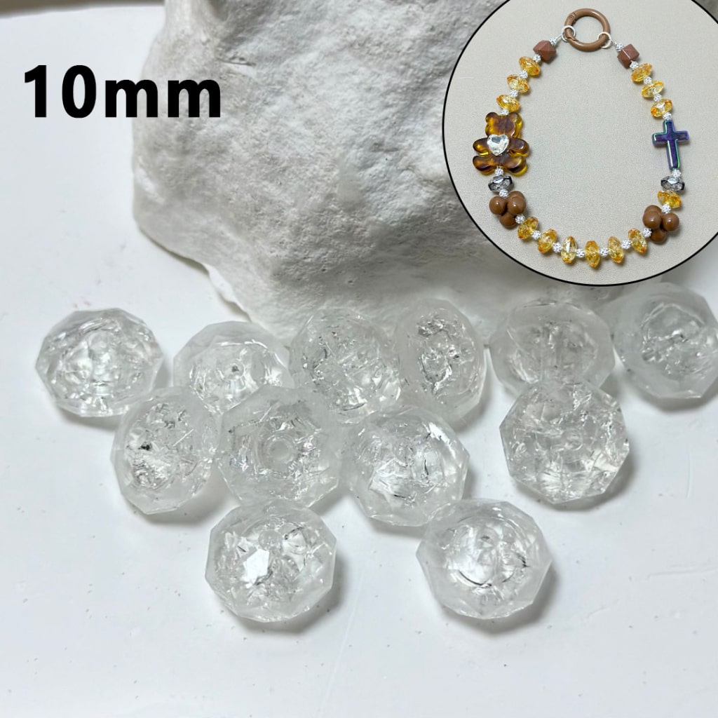 Clear Polyhedral Broken Inside Flat Acrylic Beads, 10MM