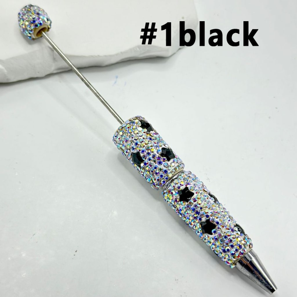 Beadable Clay Pens with Multi-Color Stars Mini AB Rhinestones Covered the Entire Pen