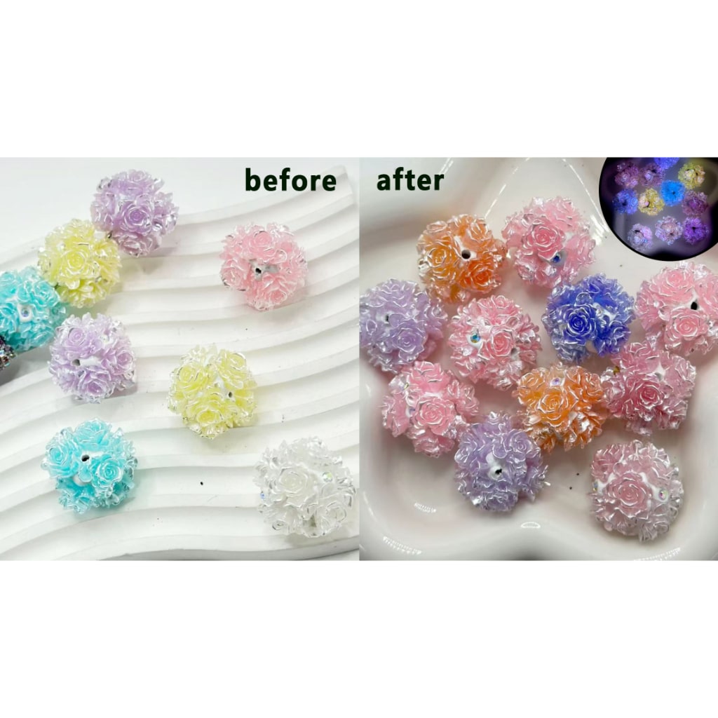 Luminous Color Changing Mini Cute Flowers AB Rhinestones Round Clay Beads, Around 24MM