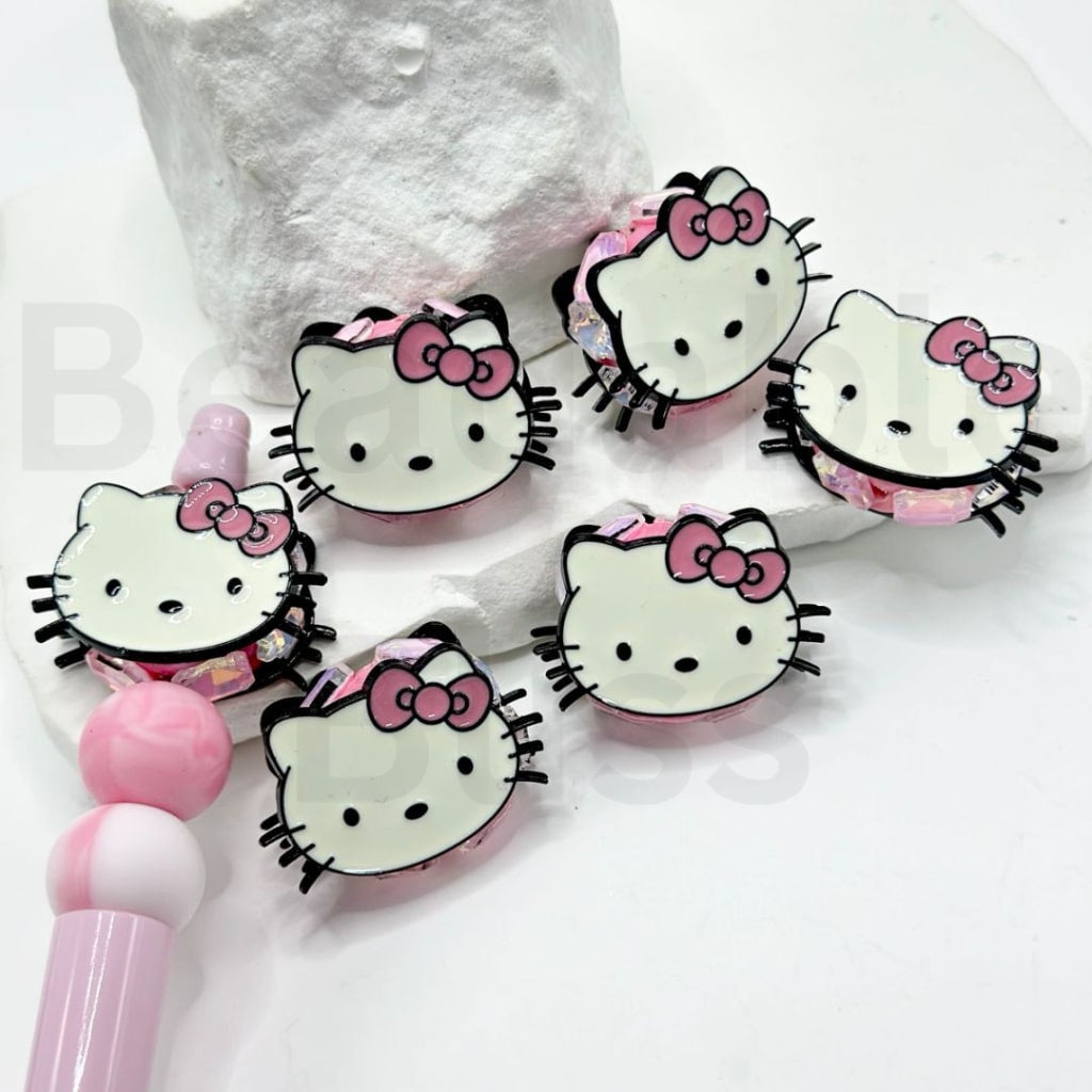 Exquisite Colorful Alloy Sanri HK Kitten Cat Head with Shiny Rhinestones Clay Beads, Around 32*22MM