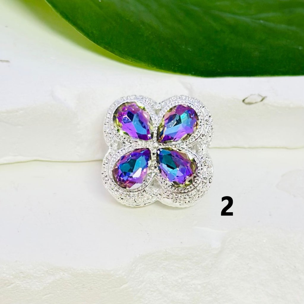 Exquisite Fancy Hollow Silver Alloy Four-Leaf Clover Beads with Colorful Shiny Rhinestones, Around 19*19MM