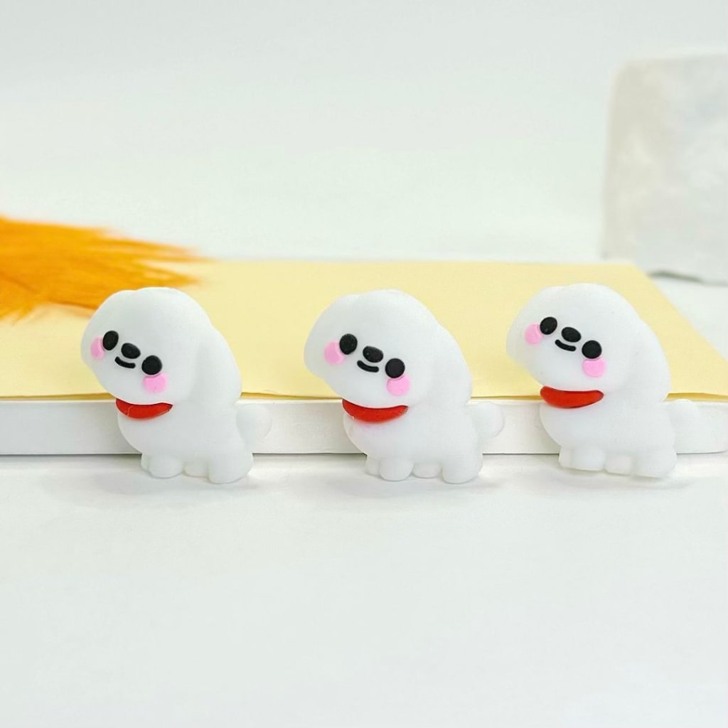 3D Little Cute White Puppy Dog Silicone Focal Beads