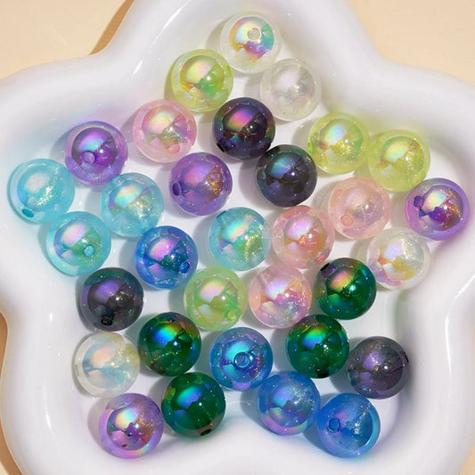 Luminous UV Coating Translucent Glitter Colorful Round Acrylic Beads, 16MM