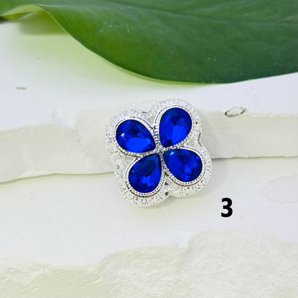 Exquisite Fancy Hollow Silver Alloy Four-Leaf Clover Beads with Colorful Shiny Rhinestones, Around 19*19MM