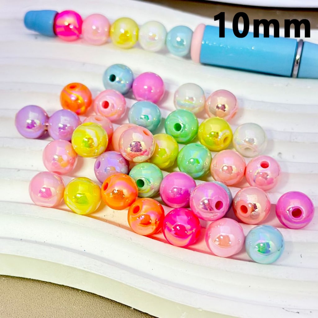 Bling Bling AB Coating Candy Color Round Acrylic Beads, 10MM, Please Read the Description