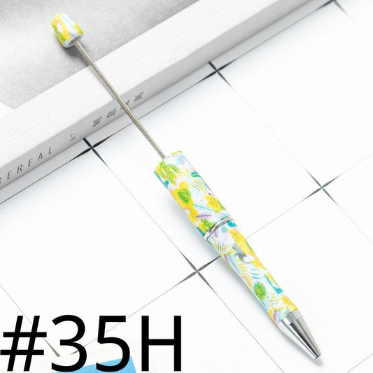 Green Leaf Colorful Flower Printed Beadable Pens Number 35H