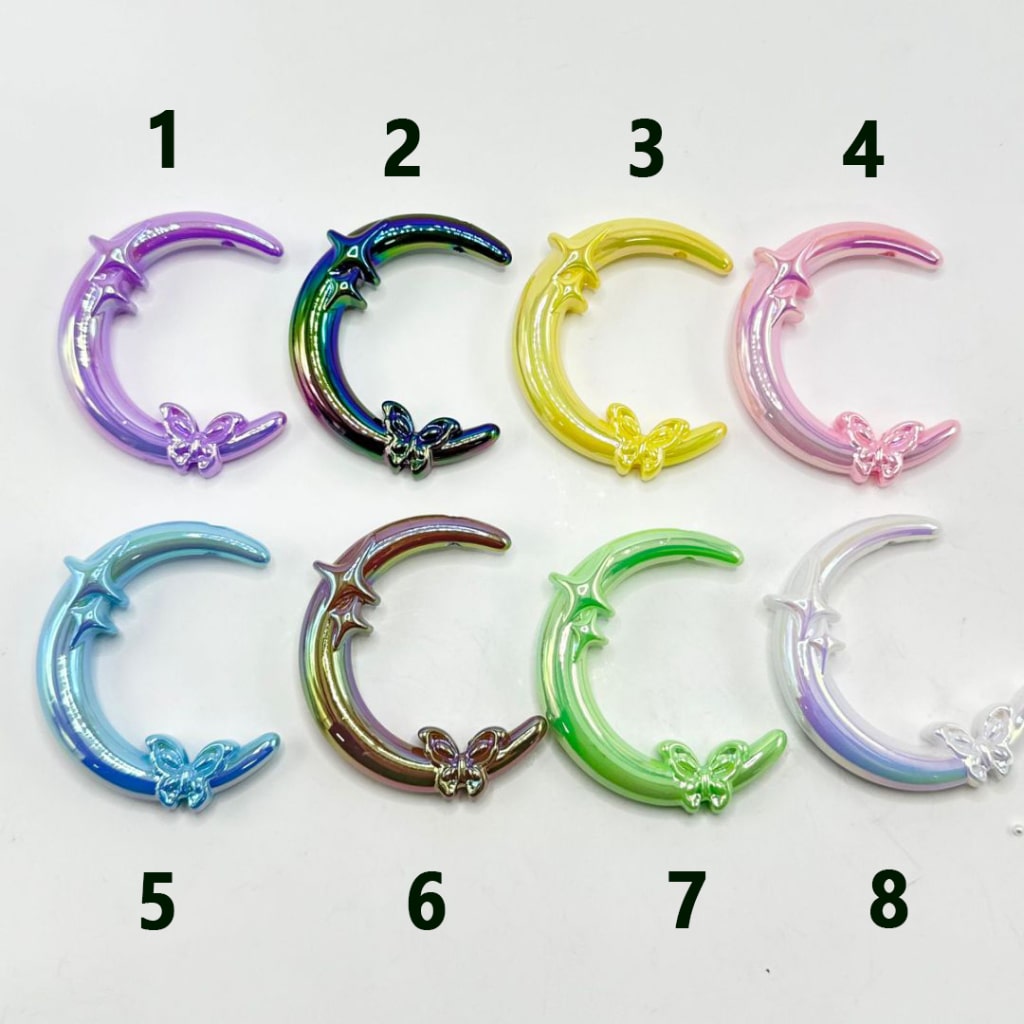 UV Finish Cute Crescent Moon Acrylic Beads with Butterfly Star, Random Mix, 45*54MM