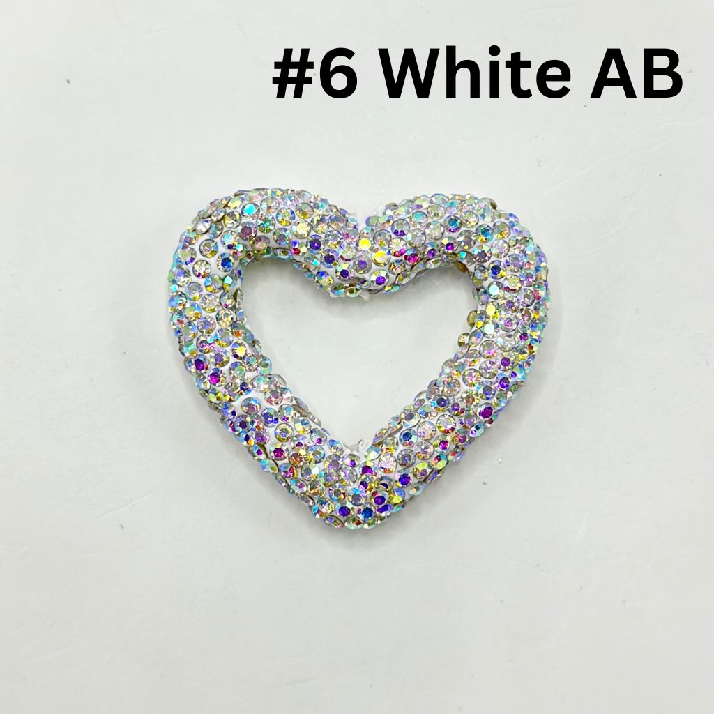 Bling Bling Heart Frame Clay Beads with Rhinestones, 48MM by 42MM